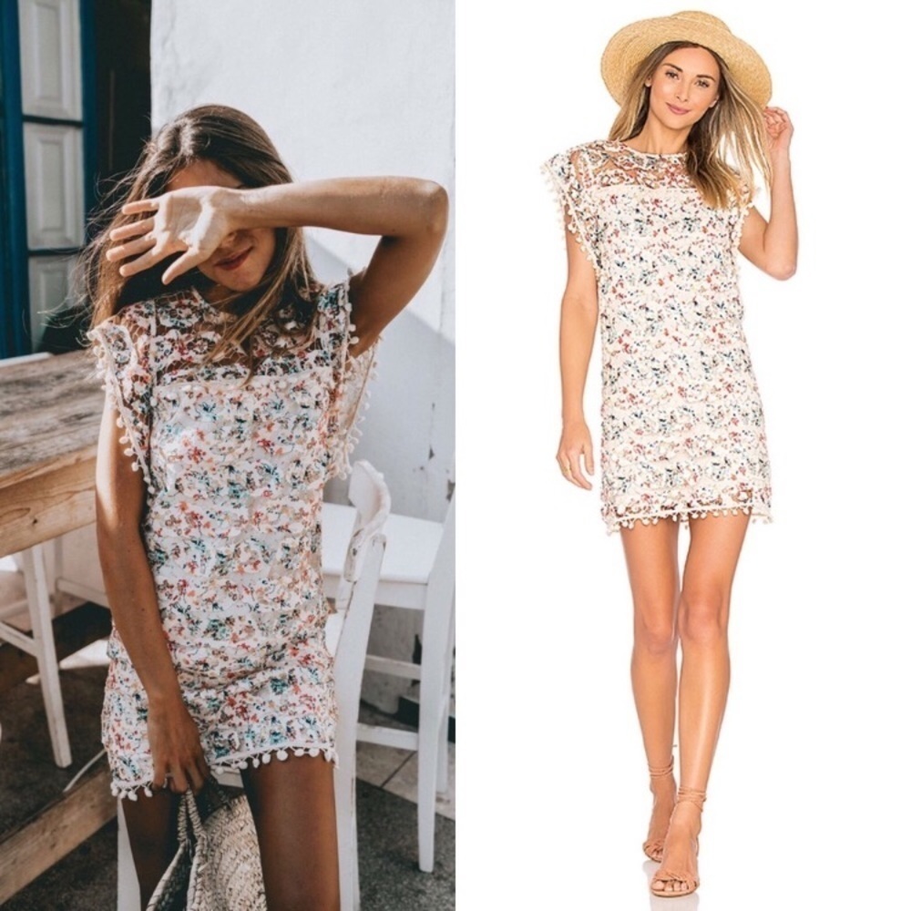 Tularosa Elba Pom Pom Rainbow Lace Mini Dress